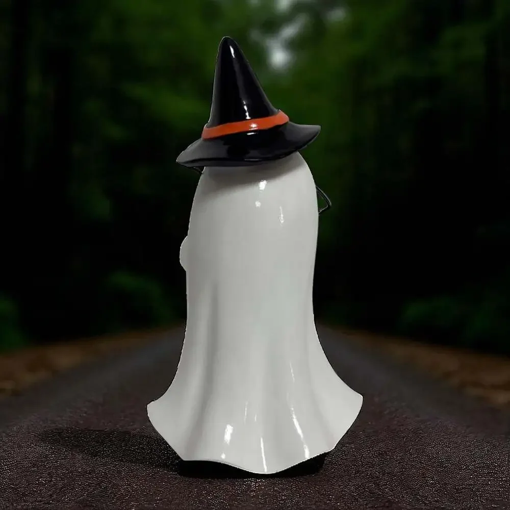 Cute Nerdy Ghost in Witch Hat with Glasses, Pumpkin Latte, and Pumpkin Pale